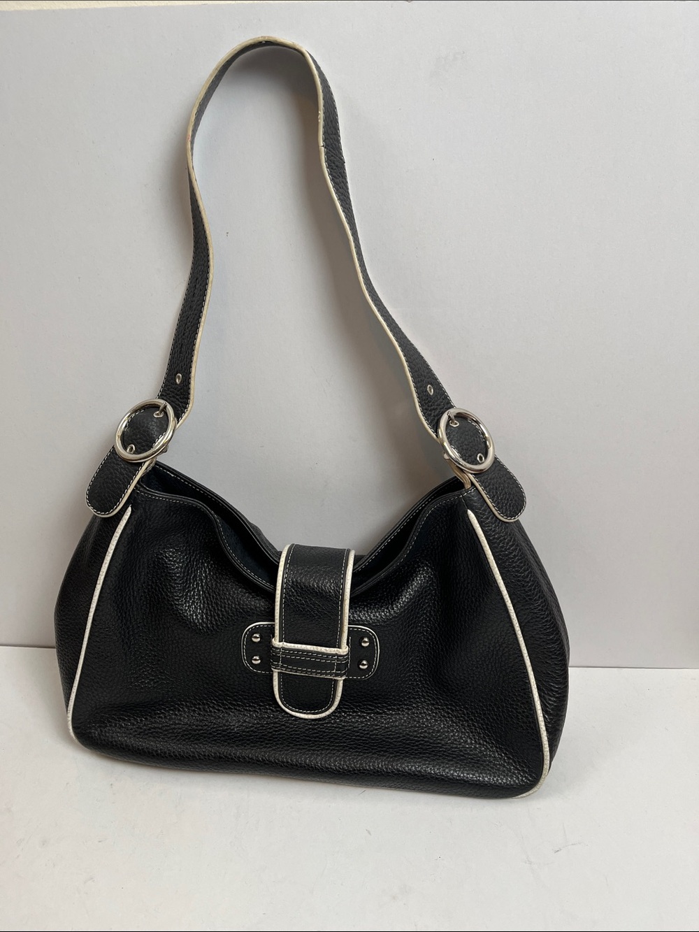 Black Women’s Shoulder Bag with White Trim
